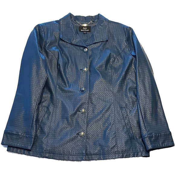 Faux Leather Dennis Basso Basketweave Jacket Size Large in Pine - Picture 2 of 5